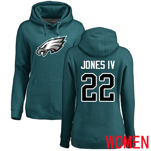 Women Philadelphia Eagles #22 Sidney Jones Green Name and Number Logo NFL Pullover Hoodie Sweatshirts